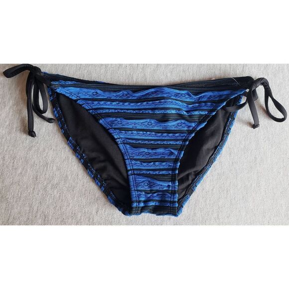 ATHENA BLUE BLACK STRIPED SIDE TIE BIKINI BOTTOM NWOT SZ S - Picture 1 of 5